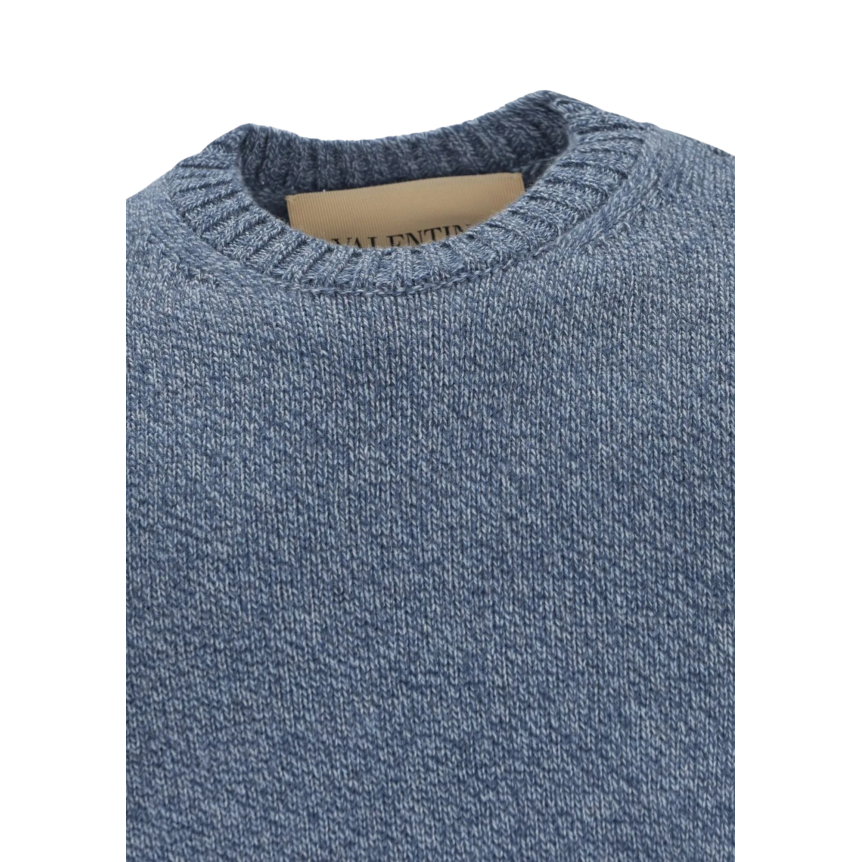 Pull col rond VALENTINO laine bleu chiné broderie Butterfly papillon