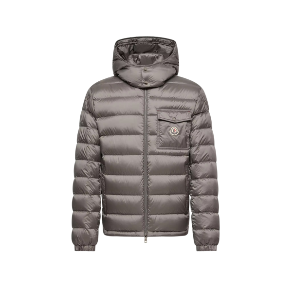 Doudoune courte à capuche MONCLER Verith nylon gris poche poitrine