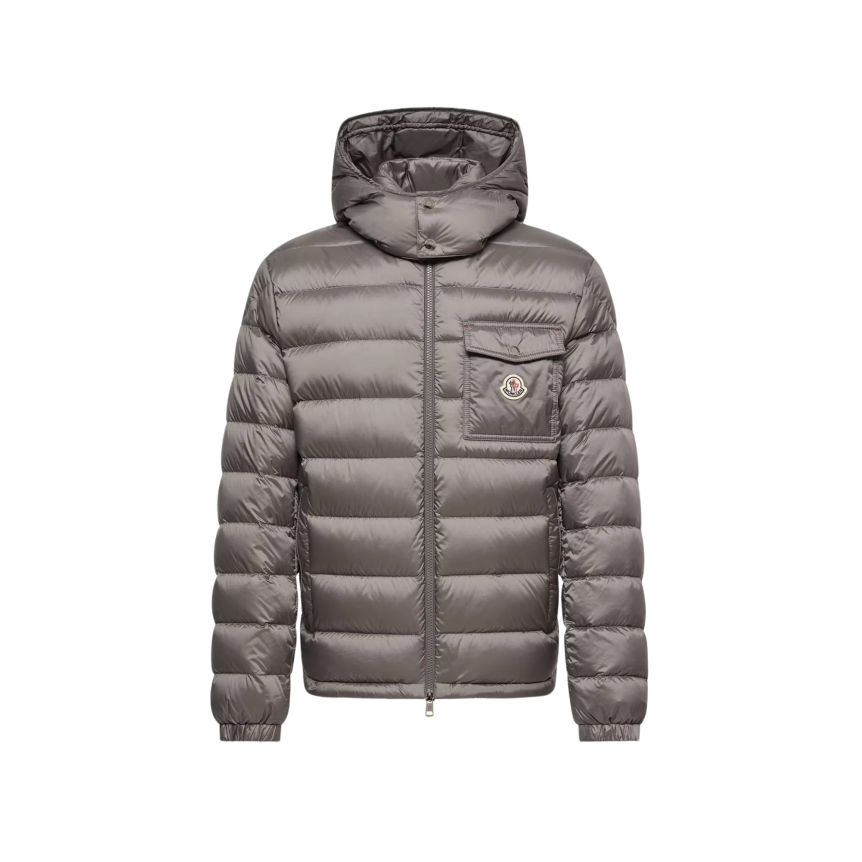 Doudoune courte à capuche MONCLER Verith nylon gris poche poitrine