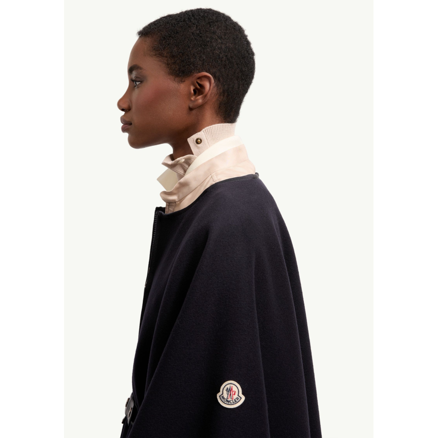 Cape capuche matelassée MONCLER laine vierge mélangée noir ceinture