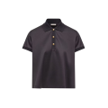 Polo court ample coton bleu marine bouton pression doré