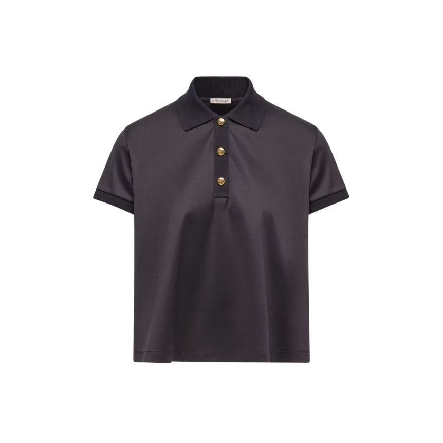 Polo court ample MONCLER coton bleu marine bouton pression doré