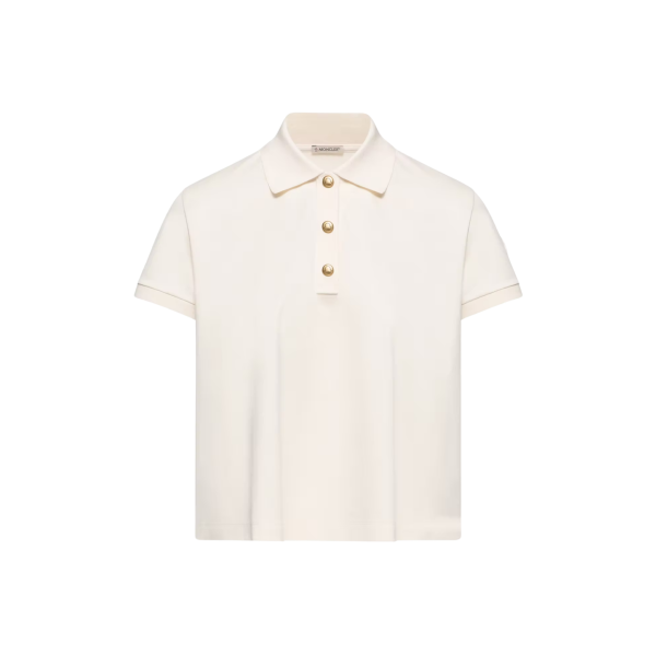 Polo court ample MONCLER coton écru bouton pression doré
