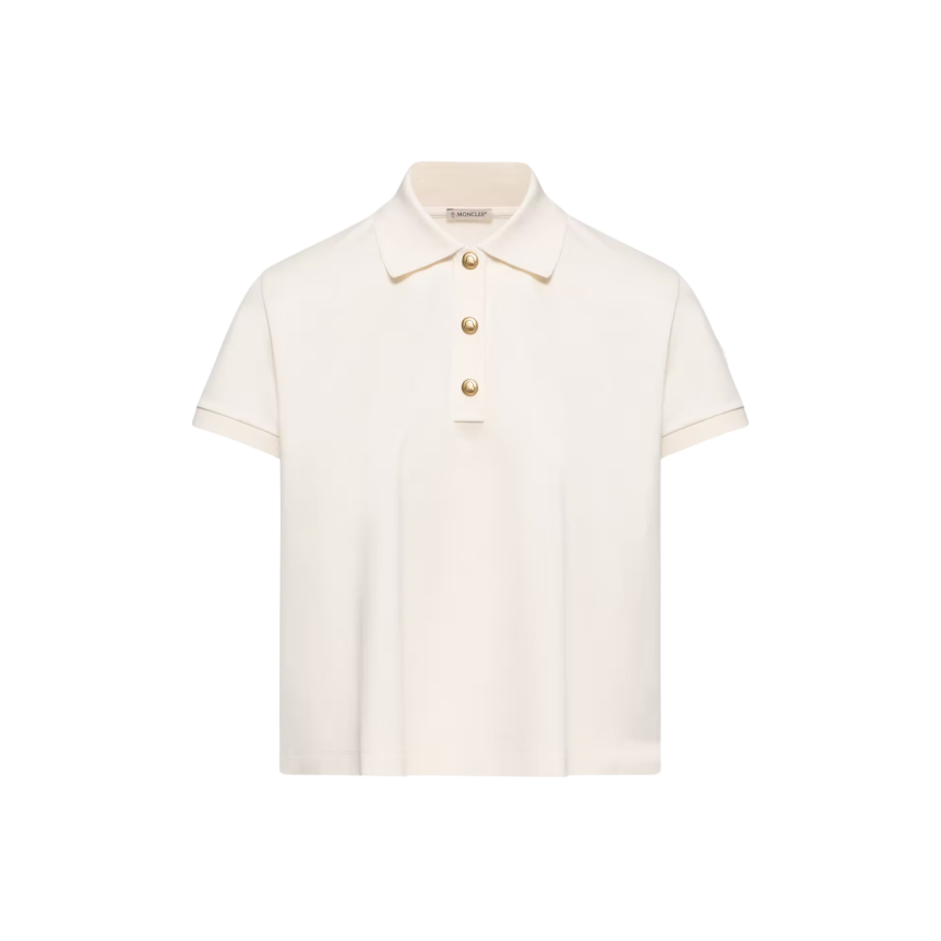 Polo court ample MONCLER coton écru bouton pression doré