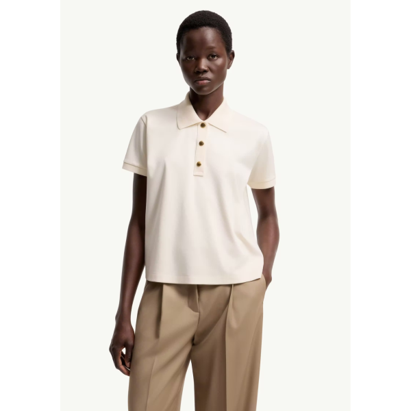 Polo court ample MONCLER coton écru bouton pression doré