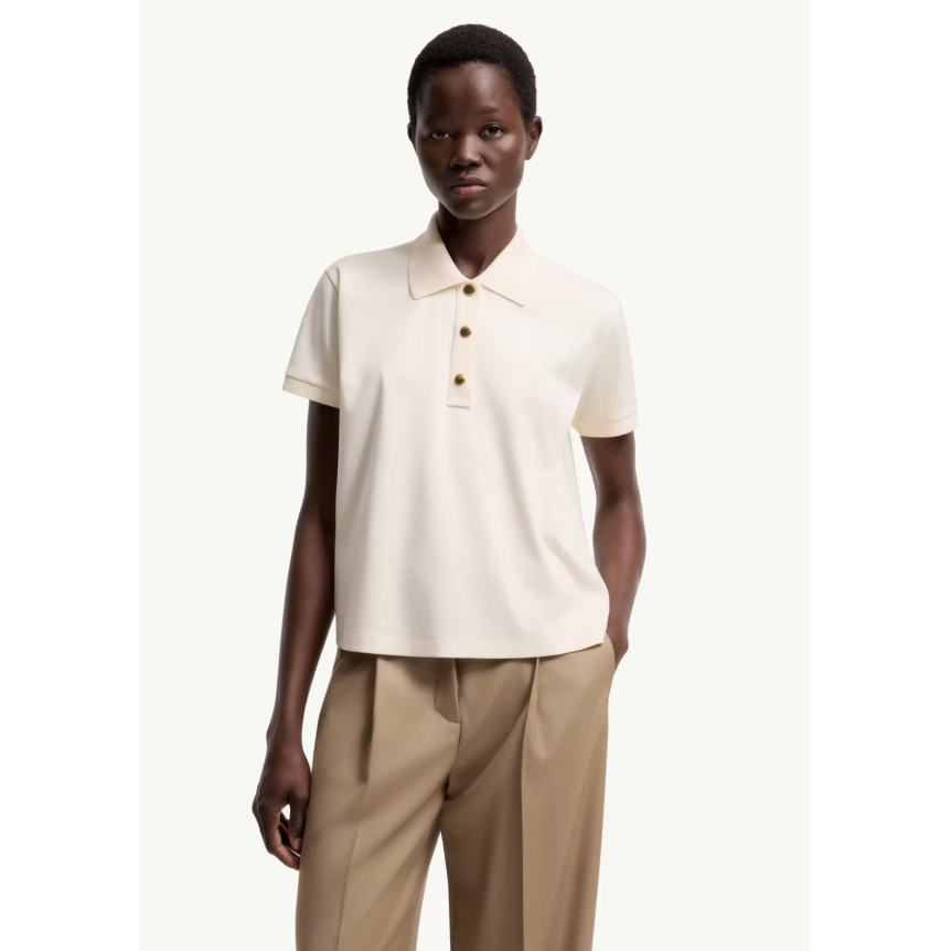 Polo court ample MONCLER coton écru bouton pression doré