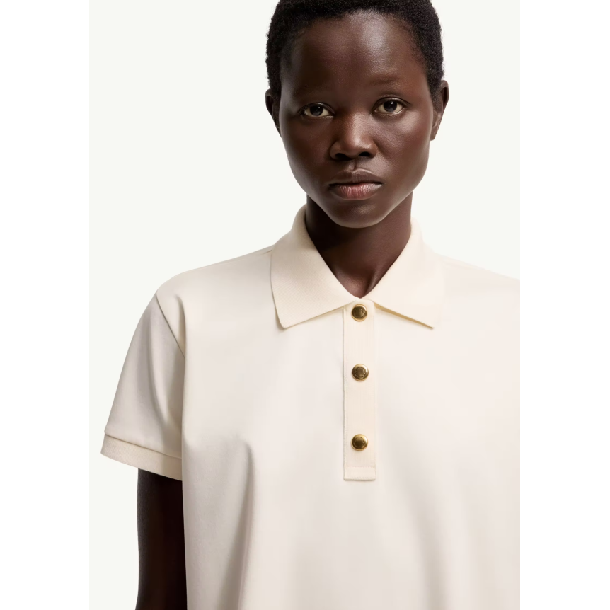 Polo court ample MONCLER coton écru bouton pression doré
