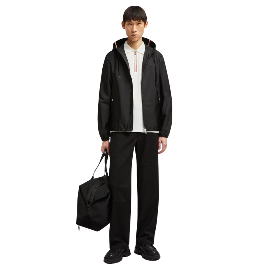 Veste MONCLER Grimpeurs zippée capuche nylon noir liseret tricolore