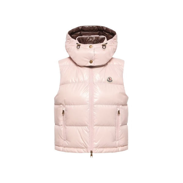 Gilet doudoune sans manche MONCLER à capuche Niverolle nylon rose