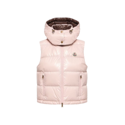 Gilet doudoune sans manche MONCLER à capuche Niverolle nylon rose