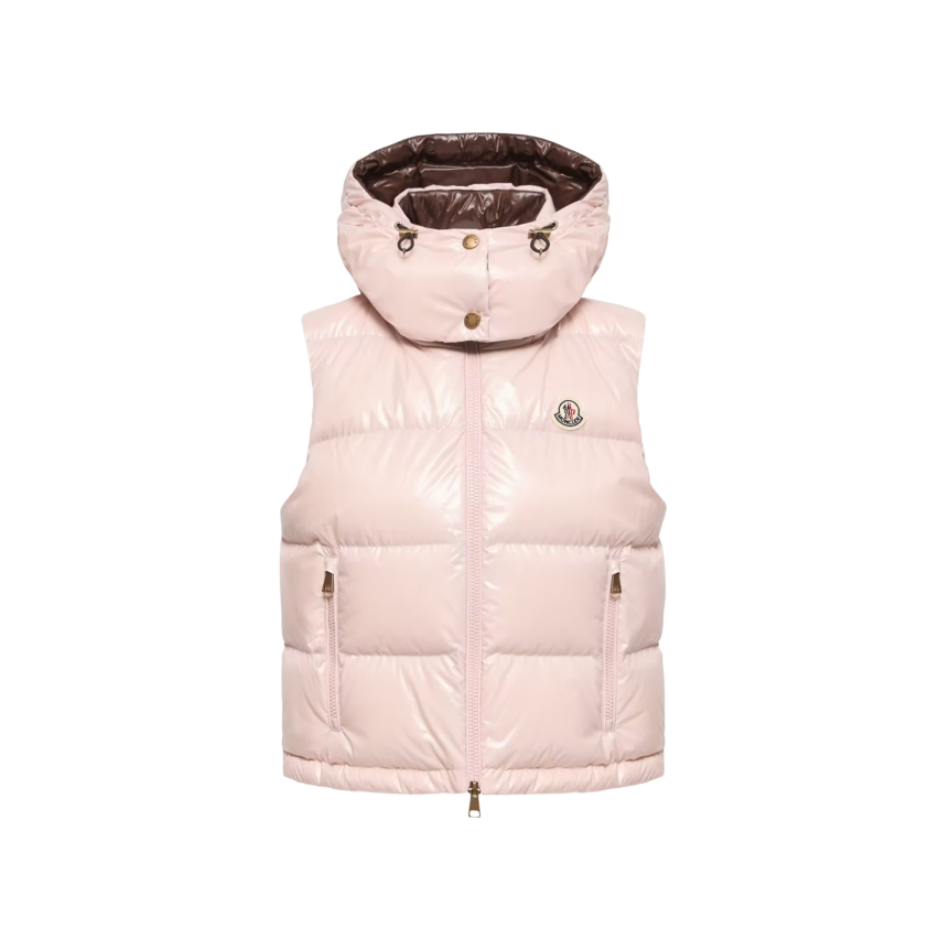 Gilet doudoune sans manche MONCLER à capuche Niverolle nylon rose