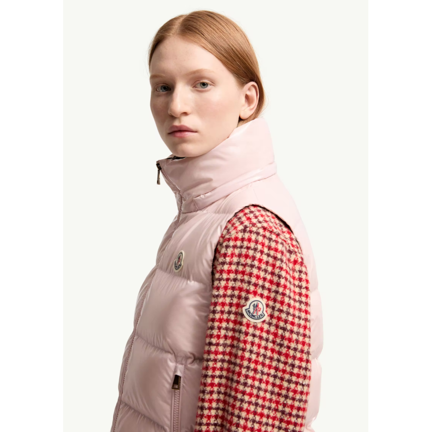 Gilet doudoune sans manche MONCLER à capuche Niverolle nylon rose