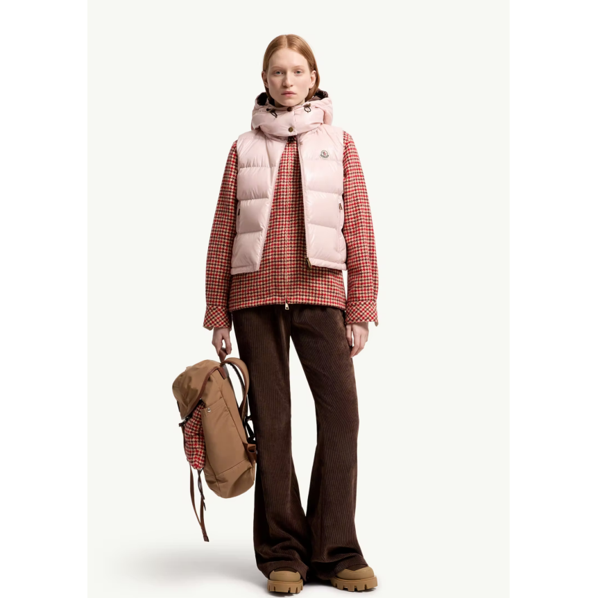 Gilet doudoune sans manche MONCLER à capuche Niverolle nylon rose