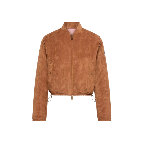 Doudoune courte MONCLER Blageon en velours côtelé camel réversible nylon rose