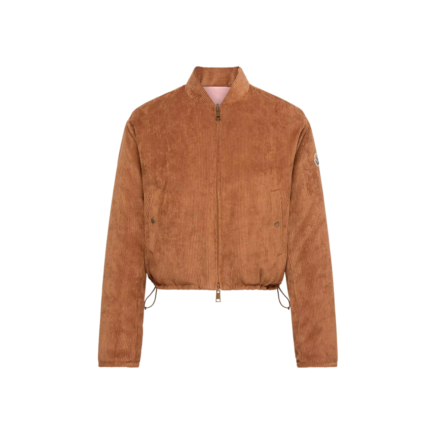 Doudoune courte MONCLER Blageon en velours côtelé camel réversible nylon rose