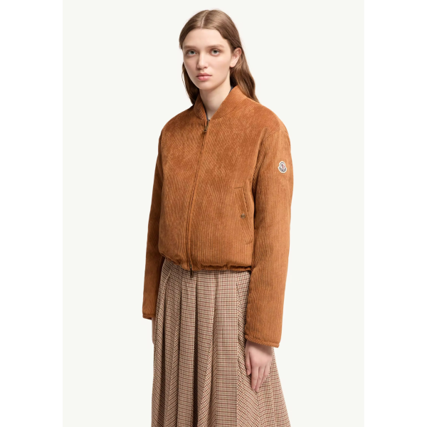 Doudoune courte MONCLER Blageon en velours côtelé camel réversible nylon rose