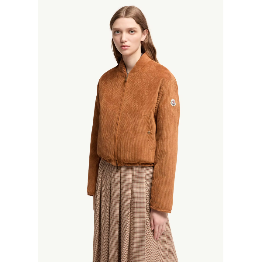 Doudoune courte MONCLER Blageon en velours côtelé camel réversible nylon rose