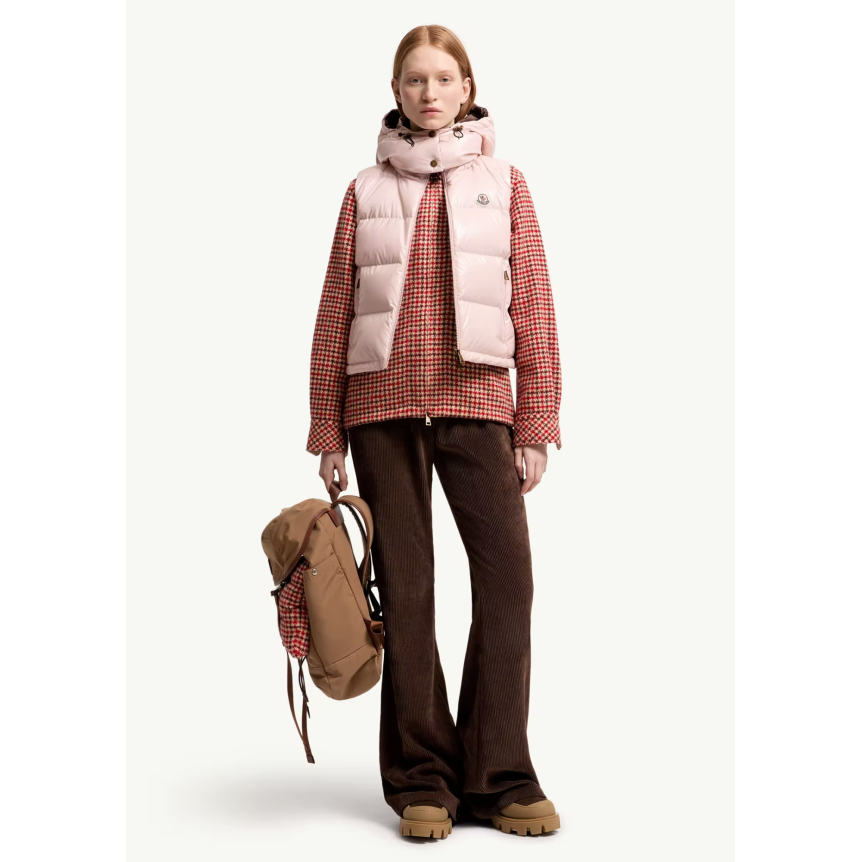 Doudoune courte MONCLER Blageon en velours côtelé camel réversible nylon rose