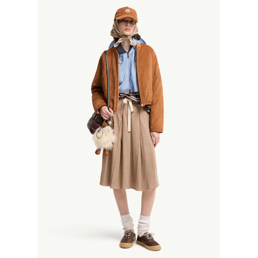Doudoune courte MONCLER Blageon en velours côtelé camel réversible nylon rose