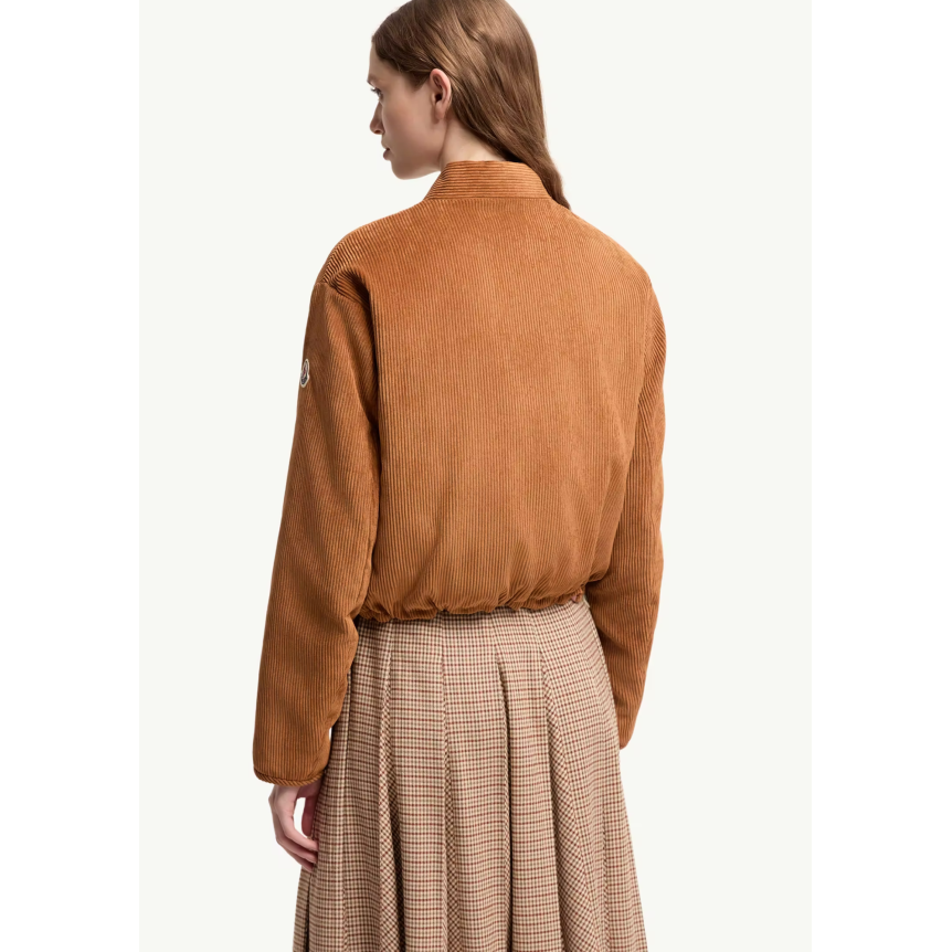 Doudoune courte MONCLER Blageon en velours côtelé camel réversible nylon rose