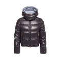 Doudoune courte à capuche Niveole nylon bleu marine brillant doublé bleu ciel