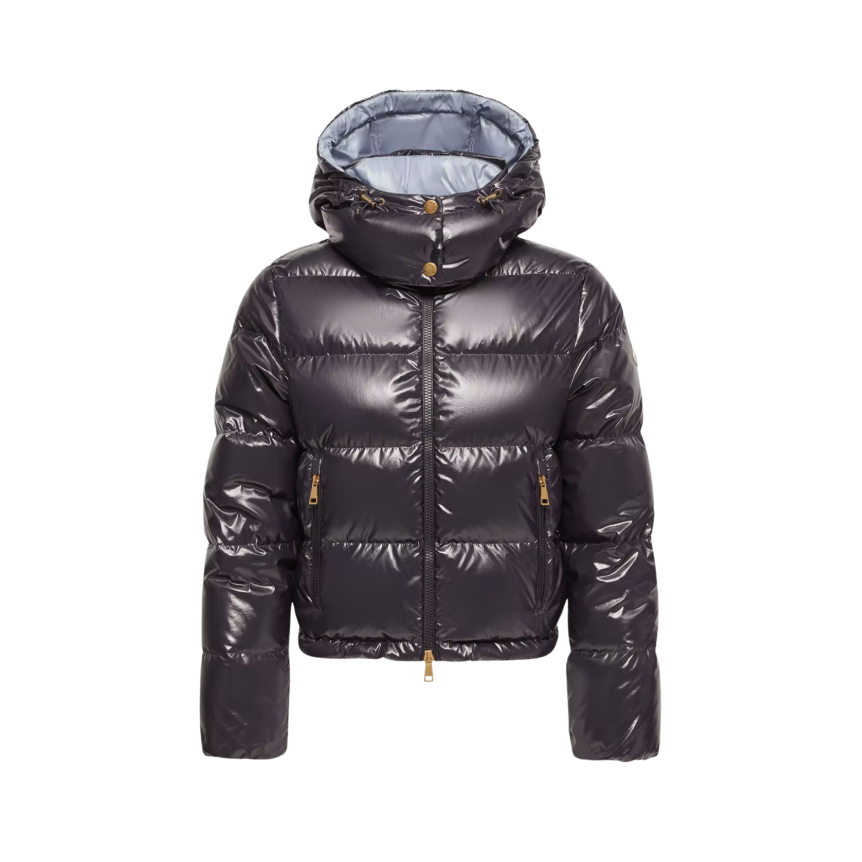 Doudoune courte à capuche MONCLER Niveole nylon bleu marine brillant doublé bleu ciel