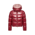 Doudoune courte à capuche Niveole nylon brillant rouge doublé rose