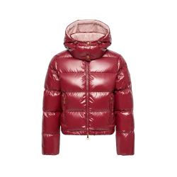 Doudoune courte à capuche MONCLER Niveole nylon brillant  rouge doublé rose