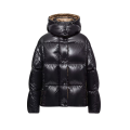 Doudoune courte à capuche Parana nylon brillant noir pression col camel