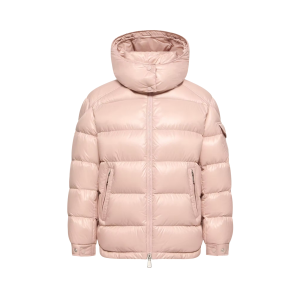 Doudoune courte à capuche MONCLER Maire nylon laqué brillant rose