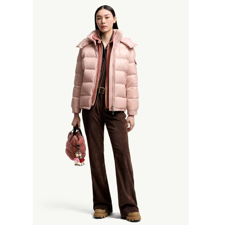 Doudoune courte à capuche MONCLER Maire nylon laqué brillant rose