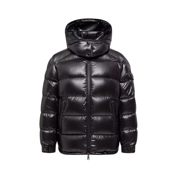 Doudoune courte à capuche MONCLER Maire nylon laqué brillant noir