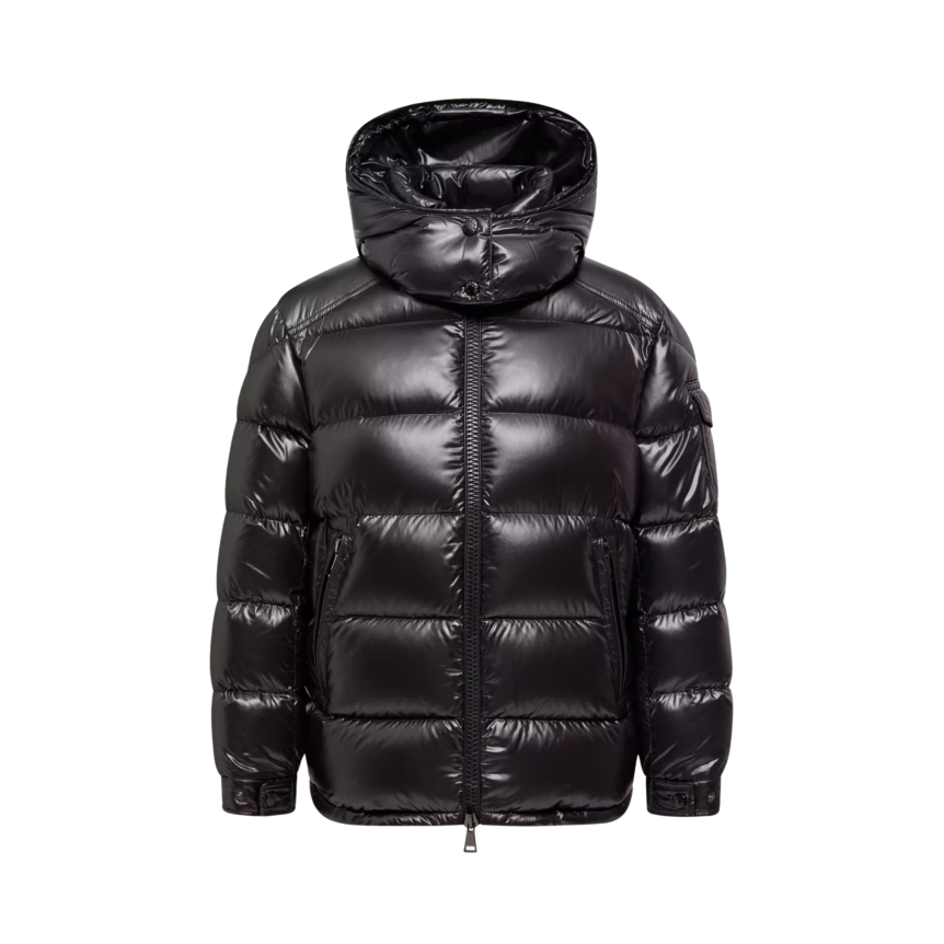 Doudoune courte à capuche MONCLER Maire nylon laqué brillant noir