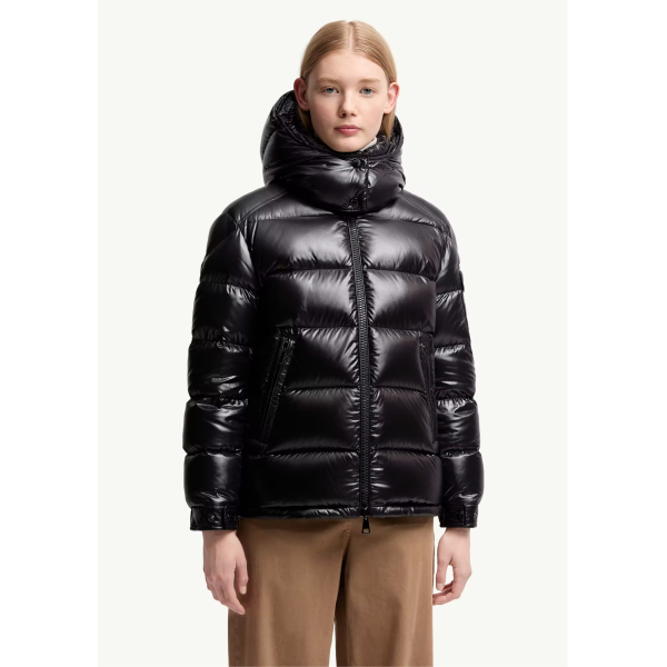 Doudoune courte à capuche MONCLER Maire nylon laqué brillant noir