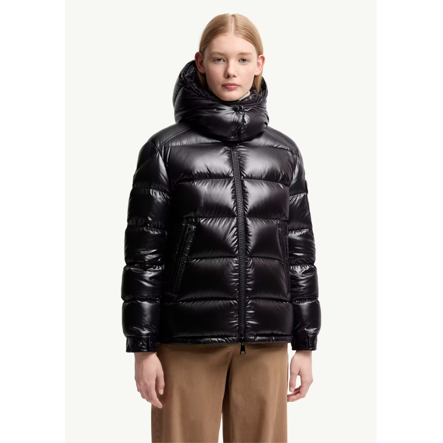 Doudoune courte à capuche MONCLER Maire nylon laqué brillant noir