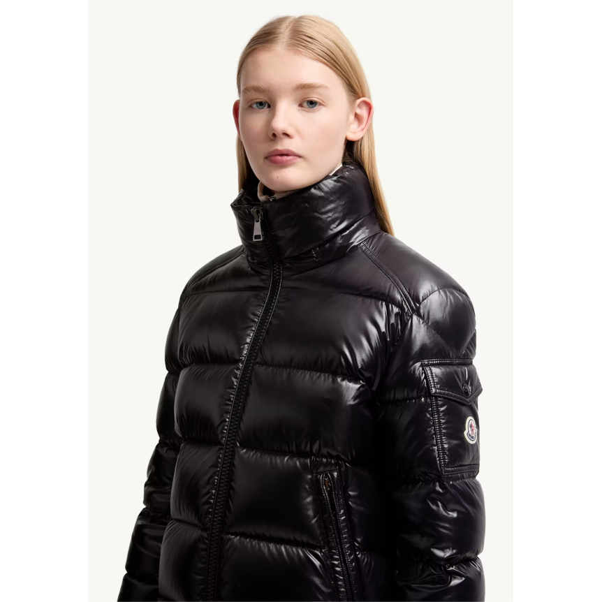 Doudoune courte à capuche MONCLER Maire nylon laqué brillant noir