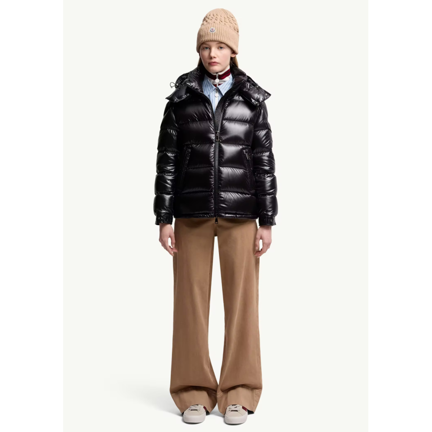 Doudoune courte à capuche MONCLER Maire nylon laqué brillant noir