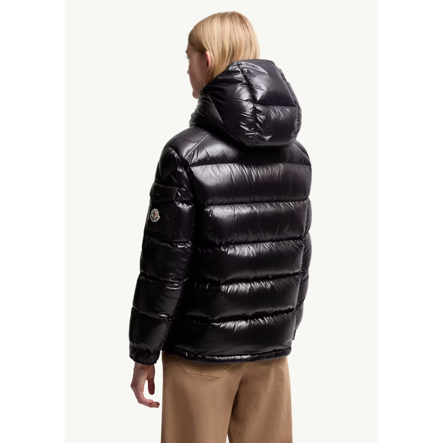 Doudoune courte à capuche MONCLER Maire nylon laqué brillant noir