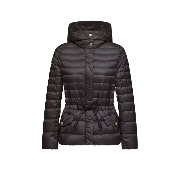 Doudoune courte à capuche MONCLER Raies raies nylon noir cintrée cordon