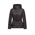 Doudoune courte à capuche Raies raies nylon noir cintrée cordon