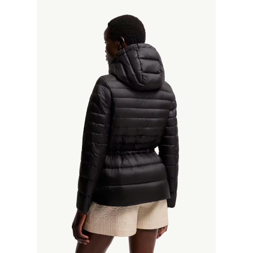 Doudoune courte à capuche MONCLER Raies raies nylon noir cintrée cordon
