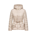 Doudoune courte à capuche Raies raies nylon beige taupe cintrée cordon
