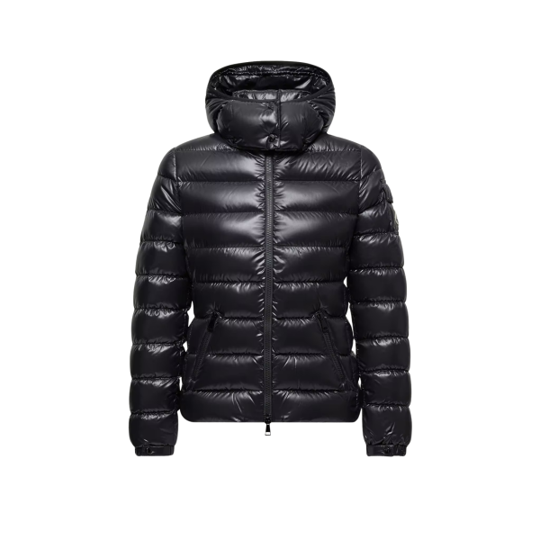 Doudoune courte à capuche MONCLER Bady nylon brillant noir matelassé boudin