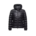 Doudoune courte à capuche Bady nylon brillant noir matelassé boudin
