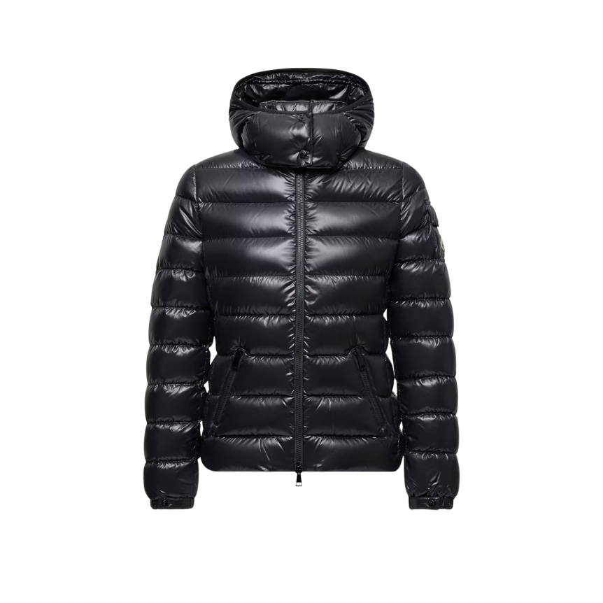 Doudoune courte à capuche MONCLER Bady nylon brillant noir matelassé boudin