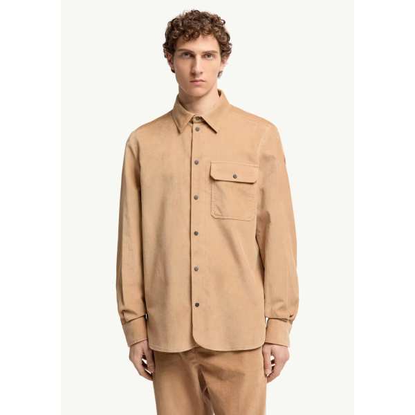 Chemise MONCLER en velours de coton côtelé beige bouton pression poche poitrine