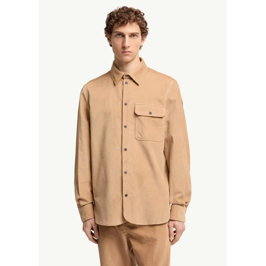 Chemise MONCLER en velours de coton côtelé beige bouton pression poche poitrine