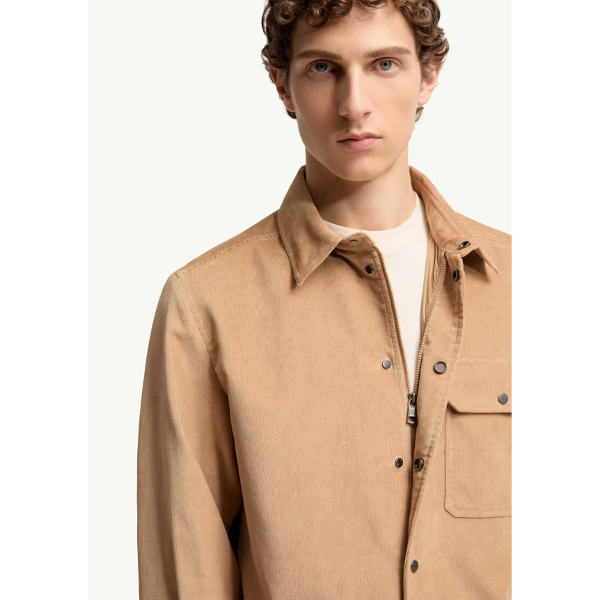 Chemise MONCLER en velours de coton côtelé beige bouton pression poche poitrine