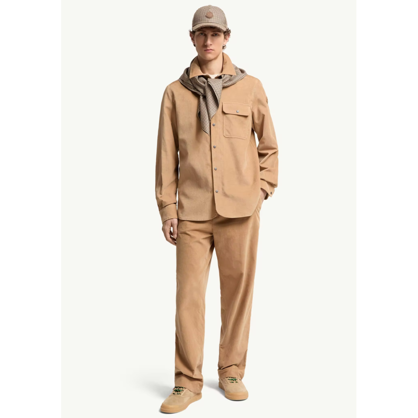 Chemise MONCLER en velours de coton côtelé beige bouton pression poche poitrine