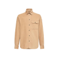 Chemise en velours de coton côtelé beige bouton pression poche poitrine